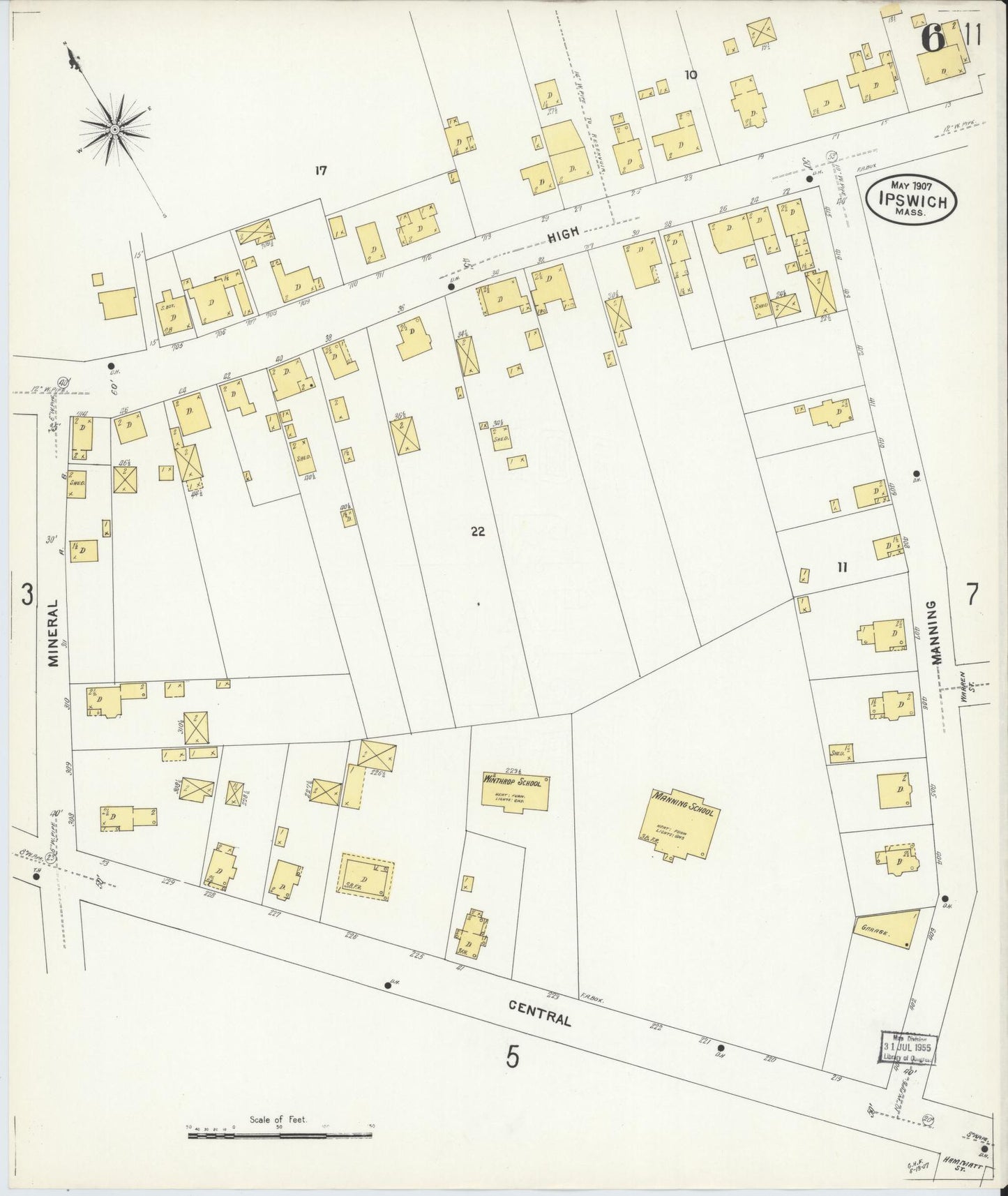 Sanborn Fire Insurance Map from Ipswich, Essex County, Massachusetts (1907), Sheet #0006 - Complete Map Set gallery image, historic Sanborn map, vintage wall art, Massachusetts Massachusetts