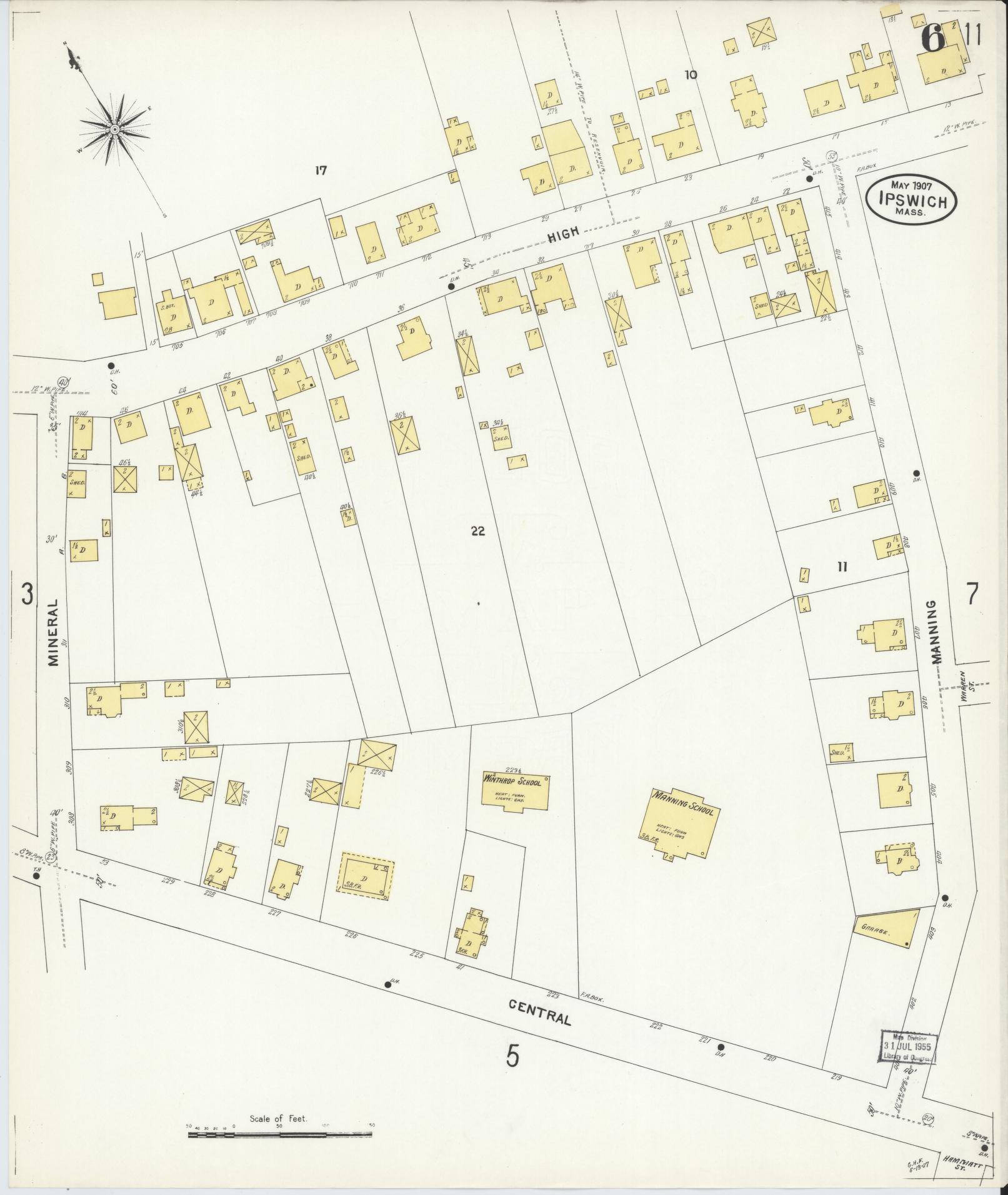 Sanborn Fire Insurance Map from Ipswich, Essex County, Massachusetts (1907), Sheet #0006 - Complete Map Set gallery image, historic Sanborn map, vintage wall art, Massachusetts Massachusetts