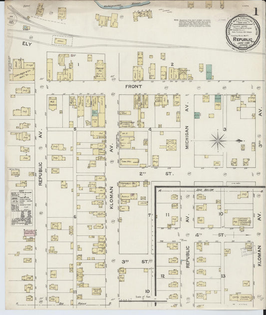 Sanborn Fire Insurance Map from Republic, Marquette County, Michigan (1888), Sheet #0001 - Historic Sanborn Fire Insurance Map Print, vintage old map wall art, antique decor, genealogy gift, Michigan Michigan map