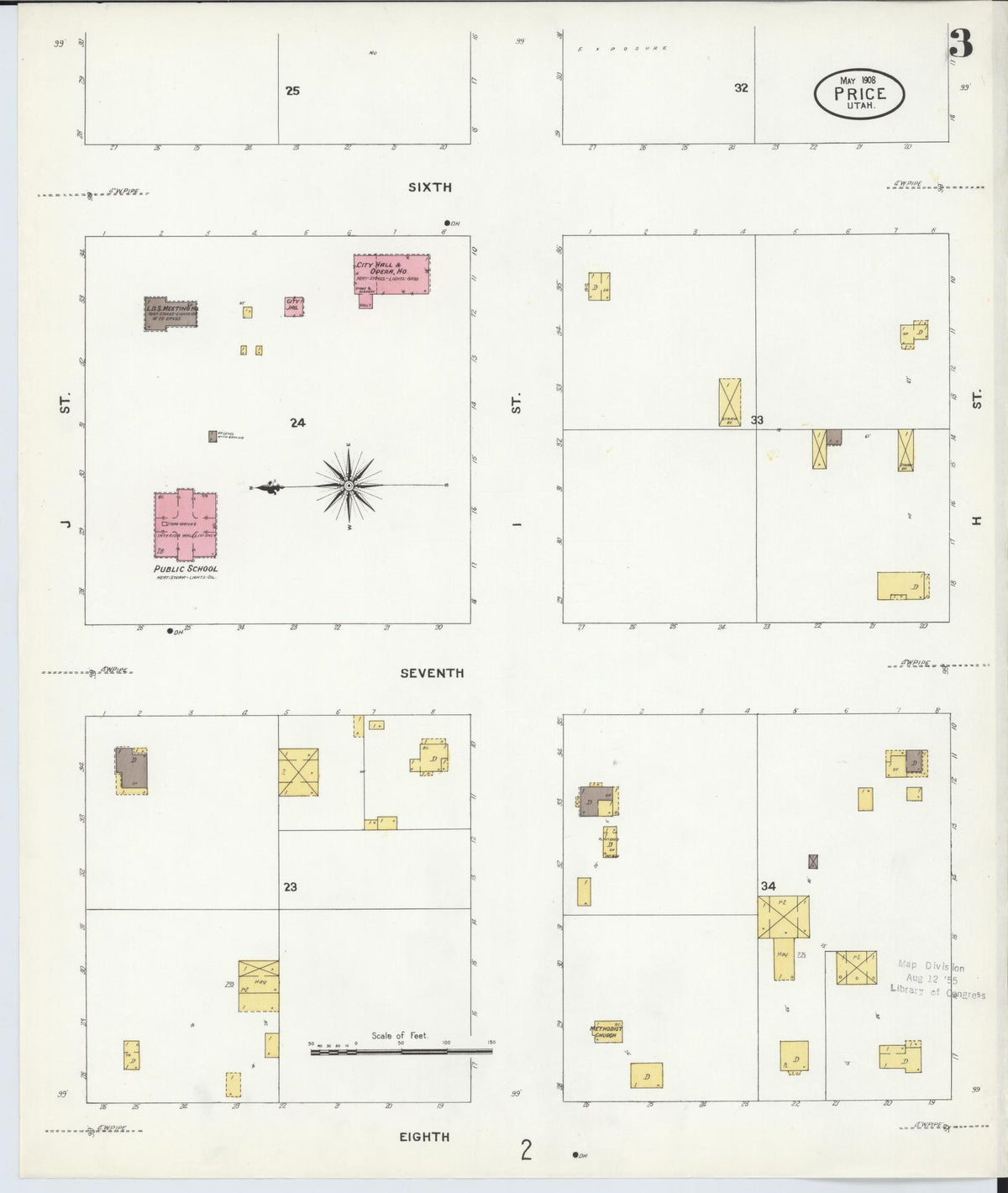 Sanborn Fire Insurance Map from Price, Carbon County, Utah (1908), Sheet #0003 - Historic Sanborn Fire Insurance Map Print, vintage old map wall art, antique decor, genealogy gift, Utah Utah map