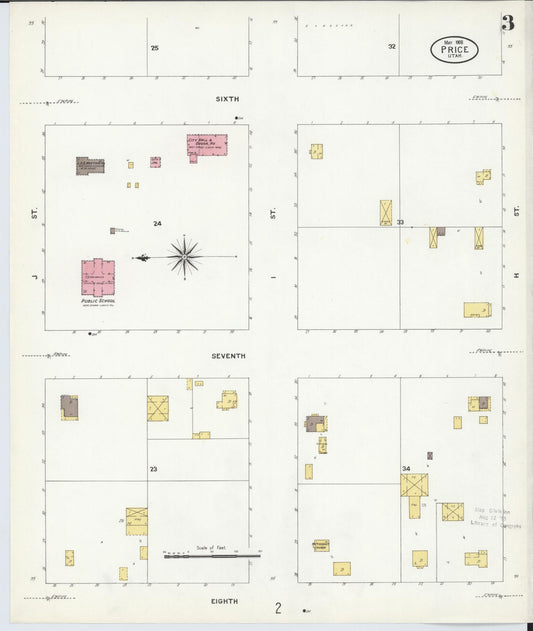 Sanborn Fire Insurance Map from Price, Carbon County, Utah (1908), Sheet #0003 - Historic Sanborn Fire Insurance Map Print, vintage old map wall art, antique decor, genealogy gift, Utah Utah map