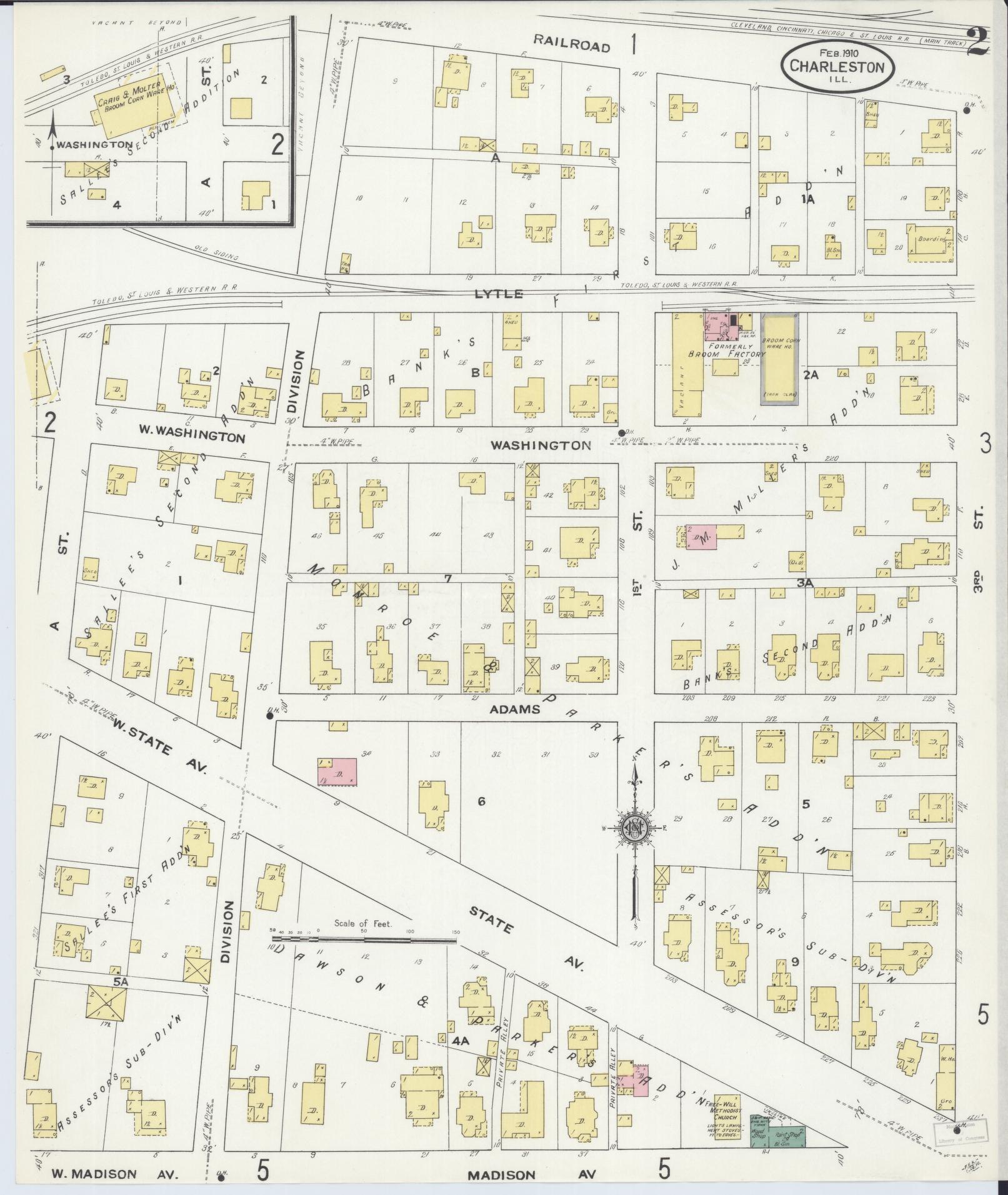 Sanborn Fire Insurance Map from Charleston, Coles County, Illinois (1910), Sheet #0002 - Complete Map Set gallery image, historic Sanborn map, vintage wall art, Illinois Illinois