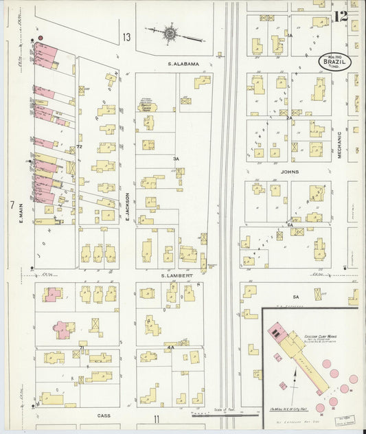 Sanborn Fire Insurance Map from Brazil, Clay County, Indiana (1910), Sheet #0012 - Historic Sanborn Fire Insurance Map Print, vintage old map wall art, antique decor, genealogy gift, Indiana Indiana map
