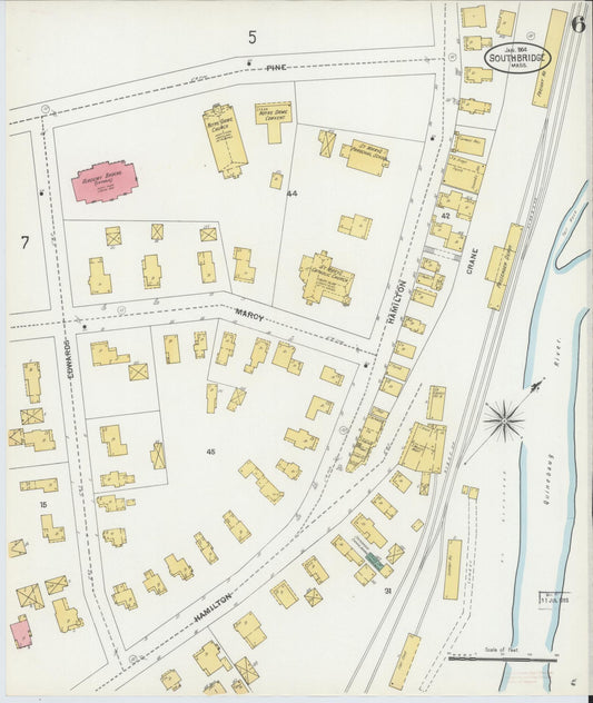 Sanborn Fire Insurance Map from Southbridge, Worcester County, Massachusetts (1904), Sheet #0006 - Historic Sanborn Fire Insurance Map Print, vintage old map wall art, antique decor, genealogy gift, Massachusetts Massachusetts map