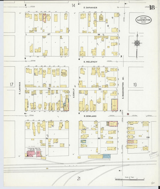 Sanborn Fire Insurance Map from Ludington, Mason County, Michigan (1910), Sheet #0018 - Historic Sanborn Fire Insurance Map Print, vintage old map wall art, antique decor, genealogy gift, Michigan Michigan map