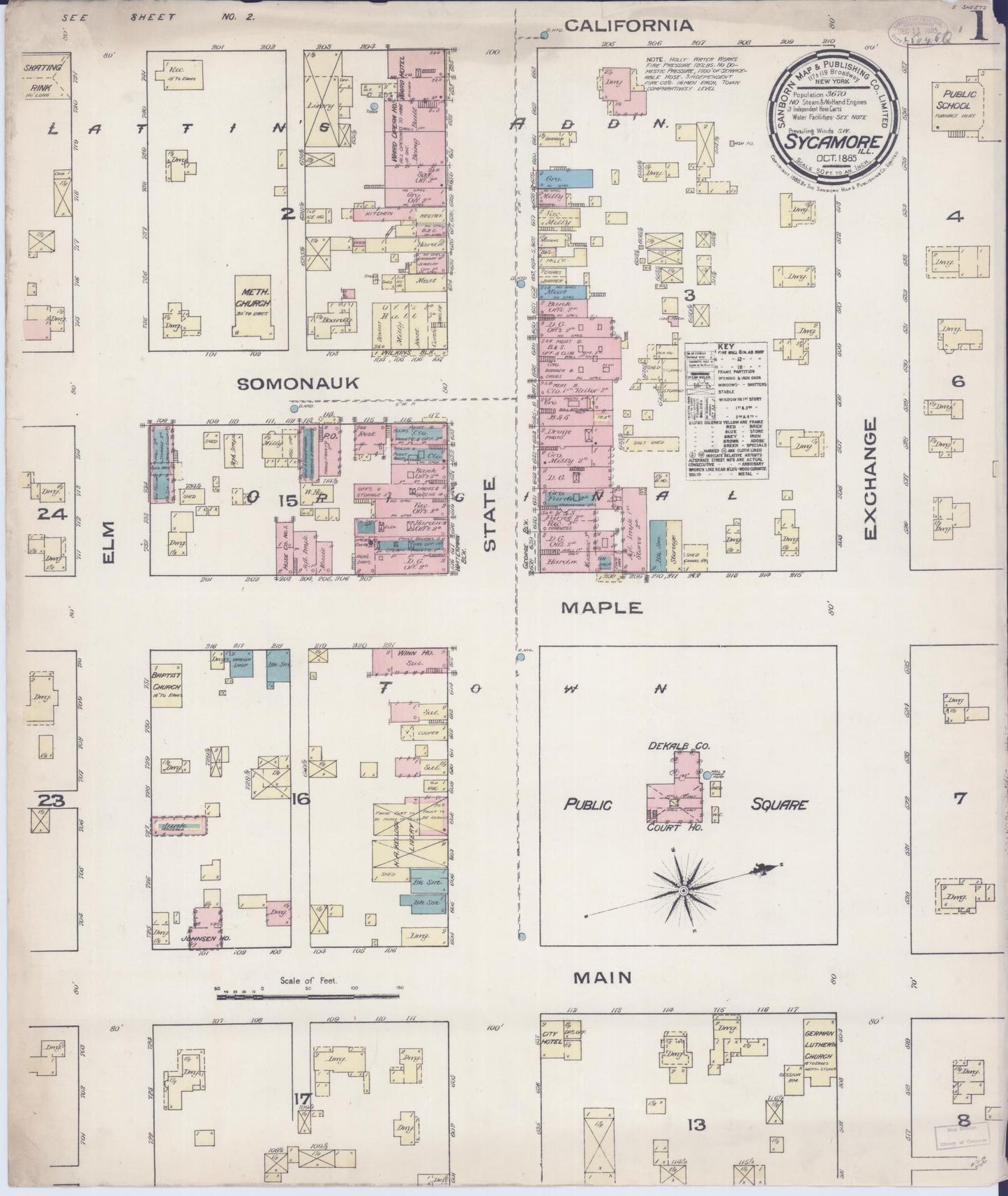 Sanborn Fire Insurance Map from Sycamore, De Kalb County, Illinois (1885), Sheet #0001 - Historic Sanborn Fire Insurance Map Print, vintage old map wall art, antique decor, genealogy gift, Illinois Illinois map