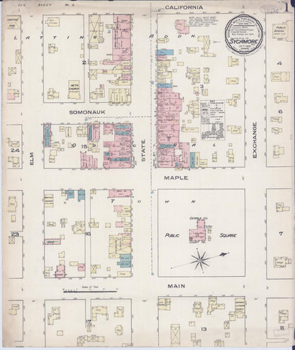 Sanborn Fire Insurance Map from Sycamore, De Kalb County, Illinois (1885), Sheet #0001 - Historic Sanborn Fire Insurance Map Print, vintage old map wall art, antique decor, genealogy gift, Illinois Illinois map