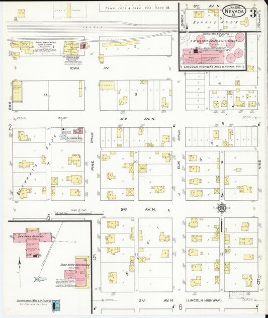 Sanborn Fire Insurance Map from Nevada, Story County, Iowa (1916), Sheet #0003 - Historic Sanborn Fire Insurance Map Print, vintage old map wall art