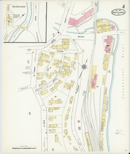 Sanborn Fire Insurance Map from Brattleboro, Windham County, Vermont (1912), Sheet #0004 - Complete Map Set gallery image, historic Sanborn map, vintage wall art, Vermont Vermont