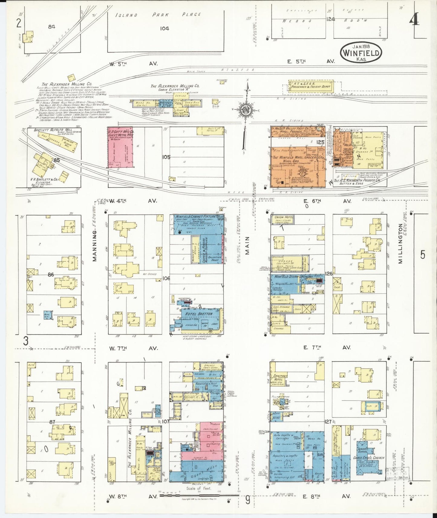 Sanborn Fire Insurance Map from Winfield, Cowley County, Kansas (1918), Sheet #0004 - Historic Sanborn Fire Insurance Map Print, vintage old map wall art, antique decor, genealogy gift, Kansas Kansas map