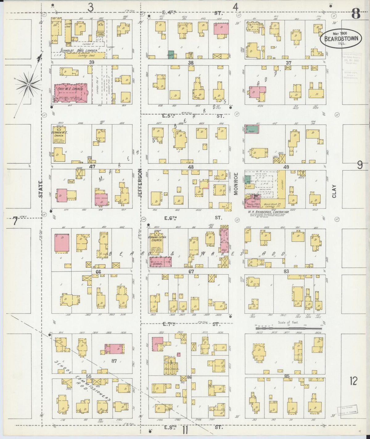 Sanborn Fire Insurance Map from Beardstown, Cass County, Illinois (1900), Sheet #0008 - Complete Map Set gallery image, historic Sanborn map, vintage wall art, Illinois Illinois