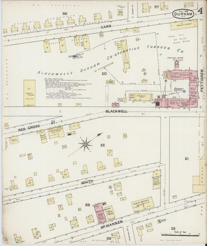 Sanborn Fire Insurance Map from Durham, Durham County, North Carolina (1888), Sheet #0004 - Historic Sanborn Fire Insurance Map Print, vintage old map wall art, antique decor, genealogy gift, North Carolina North Carolina map