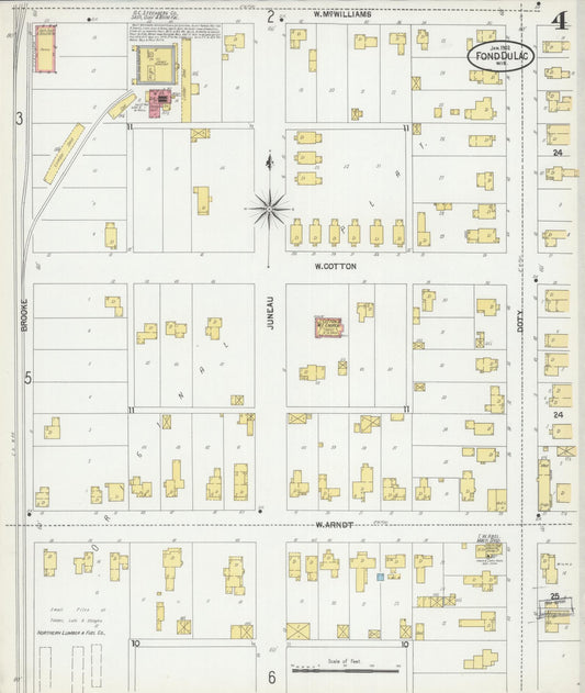 Sanborn Fire Insurance Map from Fond du Lac, Fond du Lac County, Wisconsin (1902), Sheet #0004 - Historic Sanborn Fire Insurance Map Print, vintage old map wall art, antique decor, genealogy gift, Wisconsin Wisconsin map