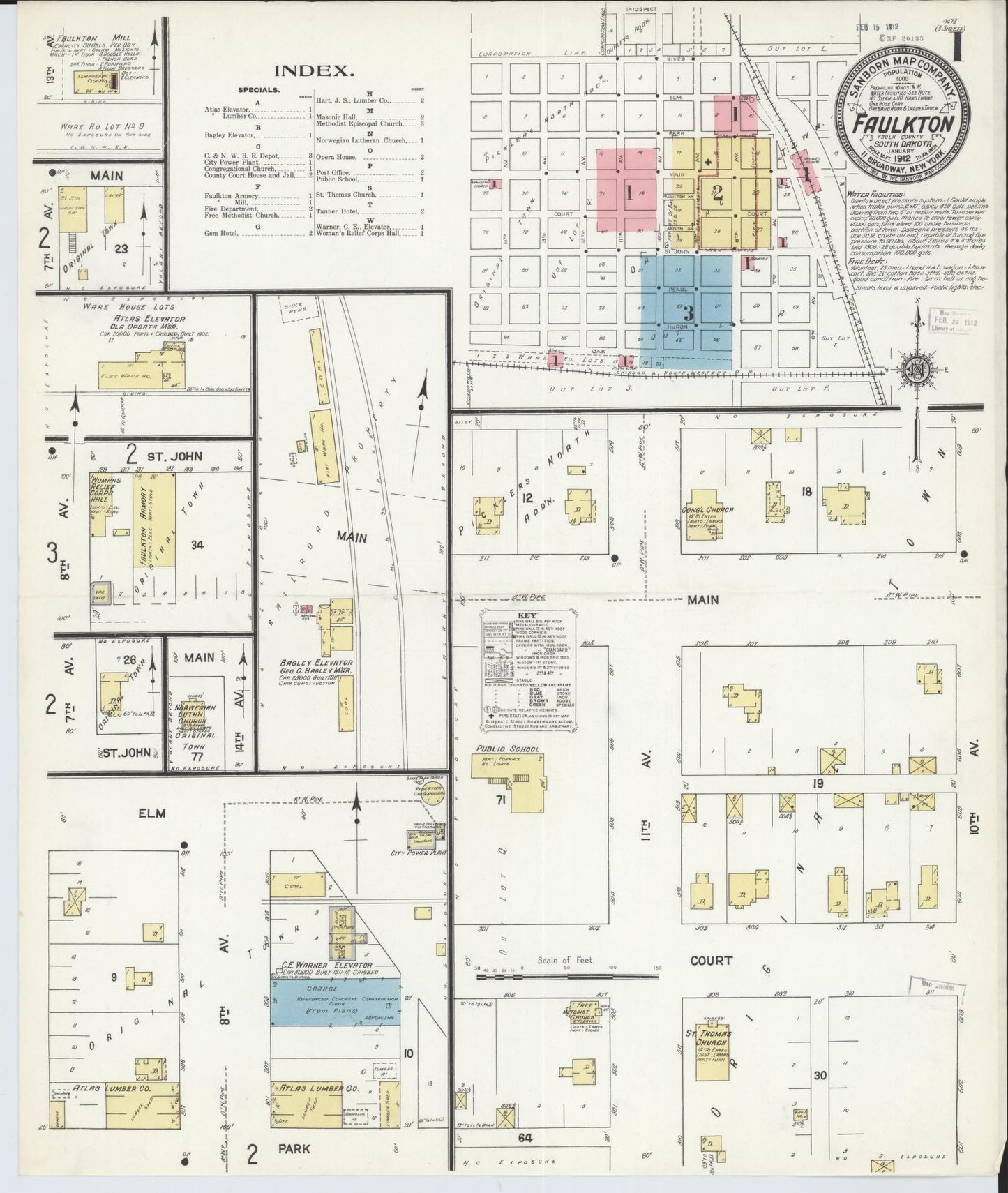 Sanborn Fire Insurance Map from Faulkton, Faulk County, South Dakota. (1912) – Historic Sanborn Fire Insurance Map Print