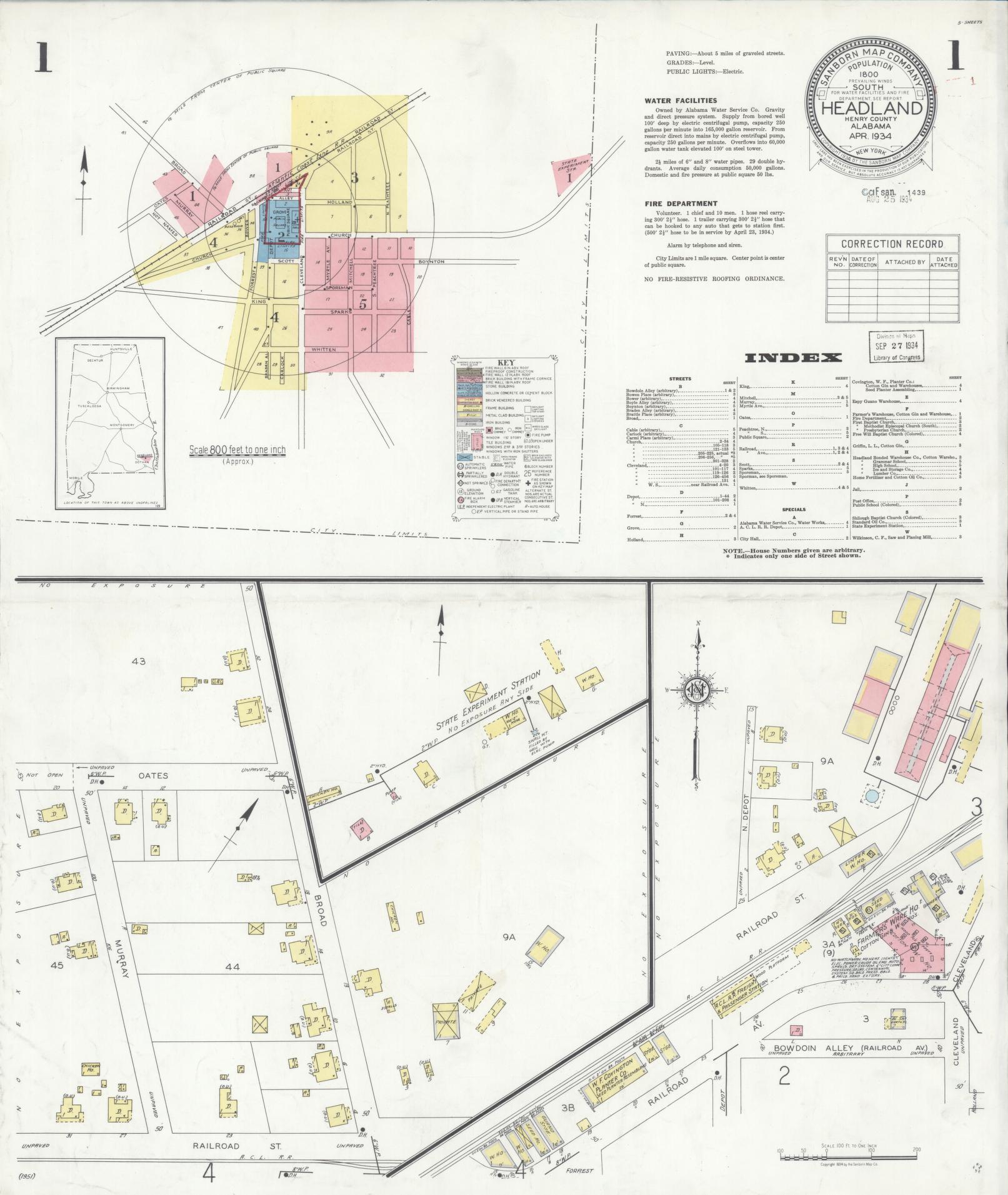 Sanborn Fire Insurance Map from Headland, Henry County, Alabama. (1934) – Historic Sanborn Fire Insurance Map Print