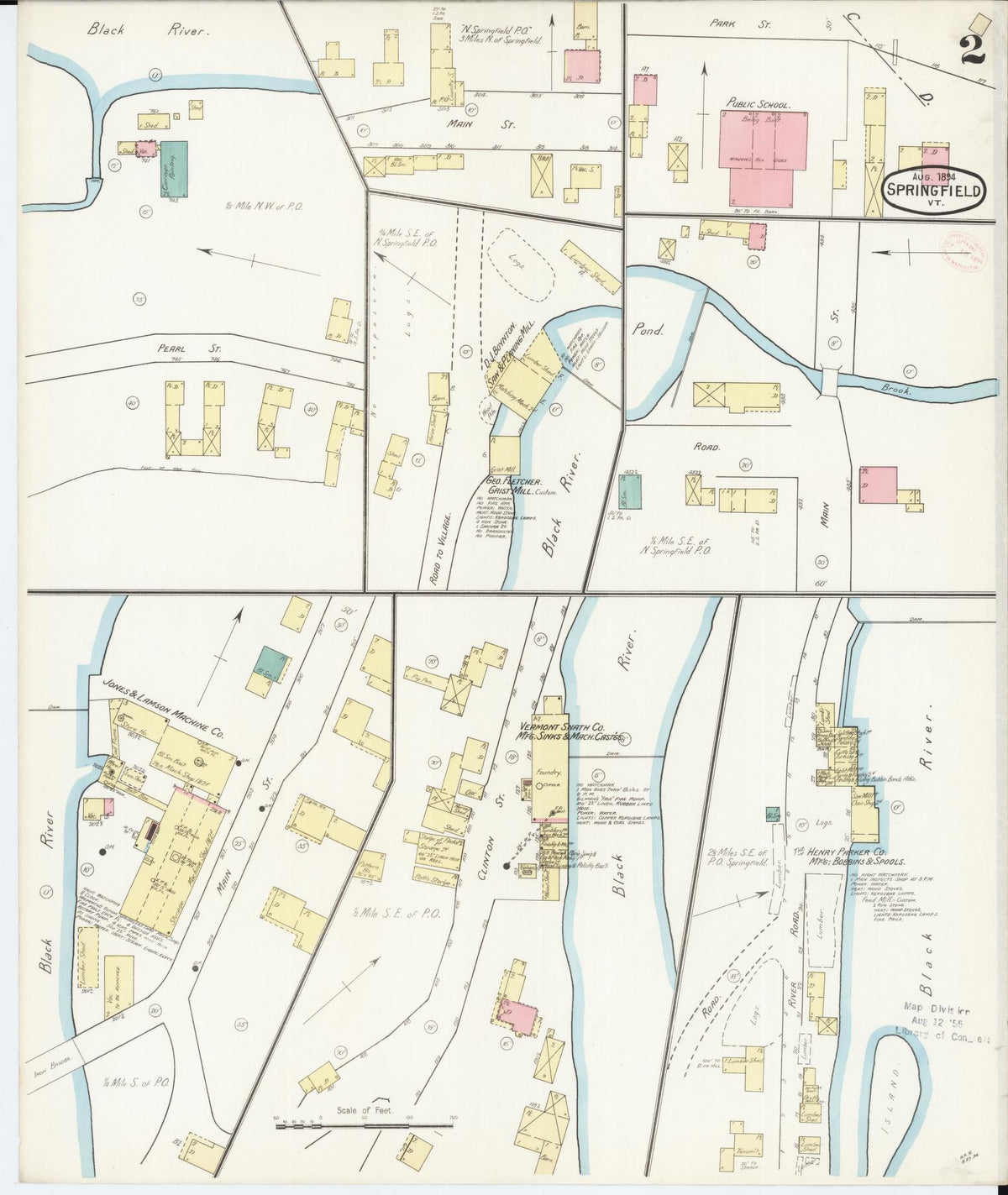 Sanborn Fire Insurance Map from Springfield, Windsor County, Vermont (1894), Sheet #0002 - Complete Map Set gallery image, historic Sanborn map, vintage wall art, Vermont Vermont