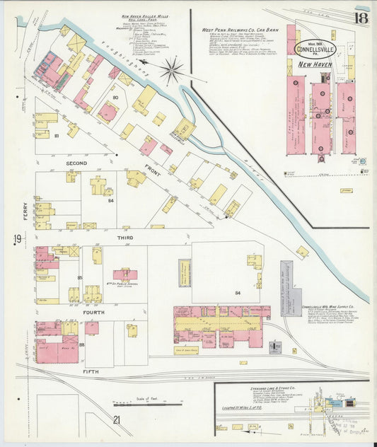 Sanborn Fire Insurance Map from Connellsville, Fayette County, Pennsylvania (1908), Sheet #0018 - Historic Sanborn Fire Insurance Map Print, vintage old map wall art, antique decor, genealogy gift, Pennsylvania Pennsylvania map