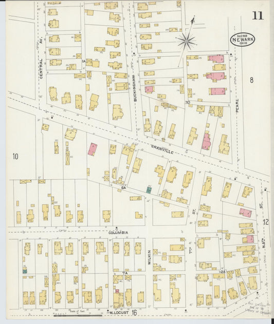Sanborn Fire Insurance Map from Newark, Licking County, Ohio (1905), Sheet #0011 - Historic Sanborn Fire Insurance Map Print, vintage old map wall art, antique decor, genealogy gift, Ohio Ohio map