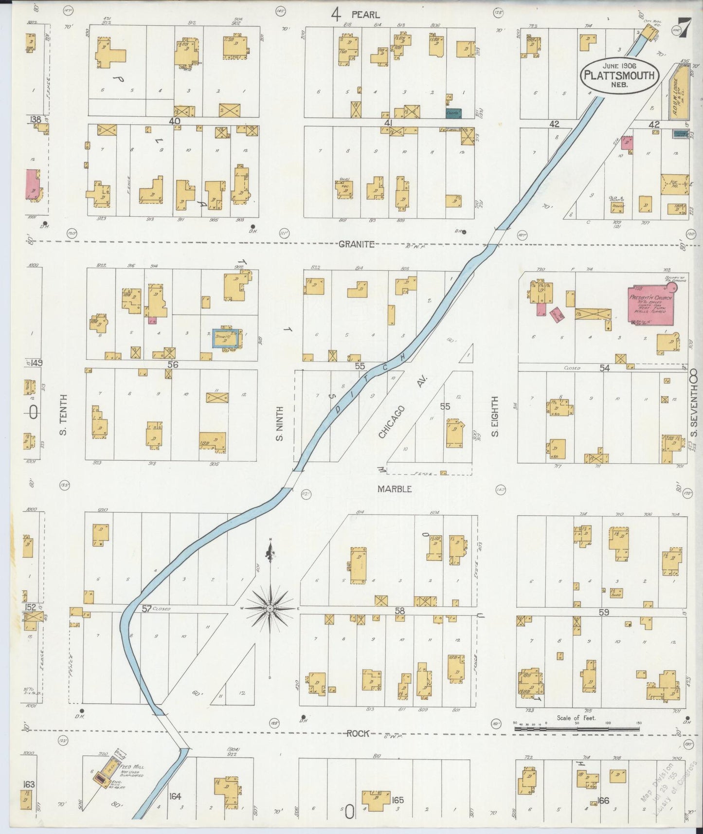 Sanborn Fire Insurance Map from Plattsmouth, Cass County, Nebraska (1906), Sheet #0007 - Complete Map Set gallery image, historic Sanborn map, vintage wall art, Nebraska Nebraska