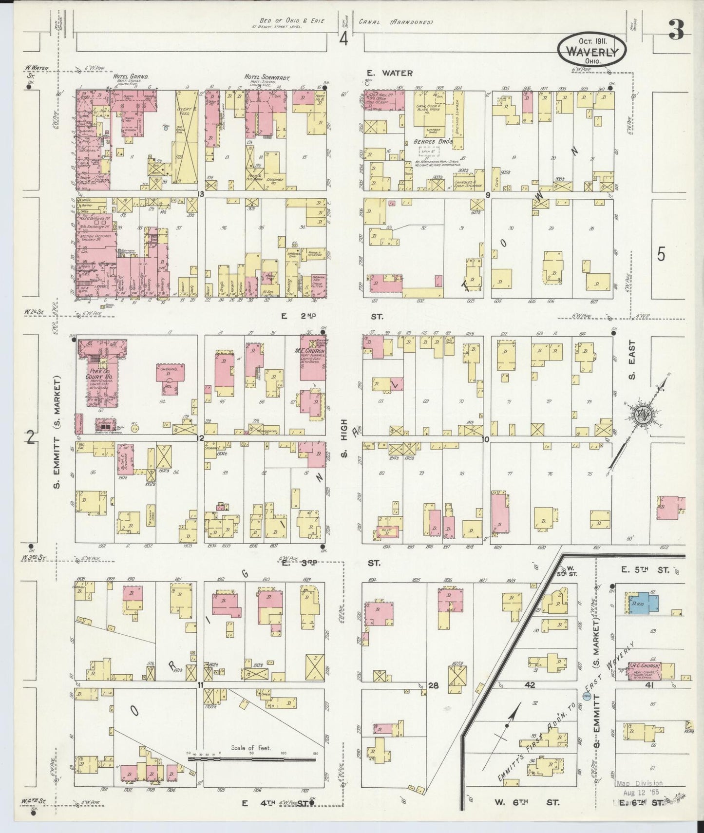 Sanborn Fire Insurance Map from Waverly, Pike County, Ohio (1911), Sheet #0003 - Historic Sanborn Fire Insurance Map Print, vintage old map wall art, antique decor, genealogy gift, Ohio Ohio map