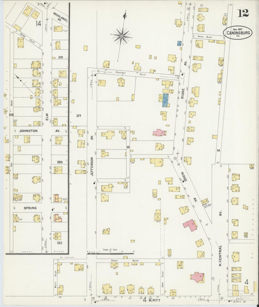 Sanborn Fire Insurance Map from Canonsburg, Washington County, Pennsylvania (1907), Sheet #0012 - Historic Sanborn Fire Insurance Map Print, vintage old map wall art, antique decor, genealogy gift, Pennsylvania Pennsylvania map