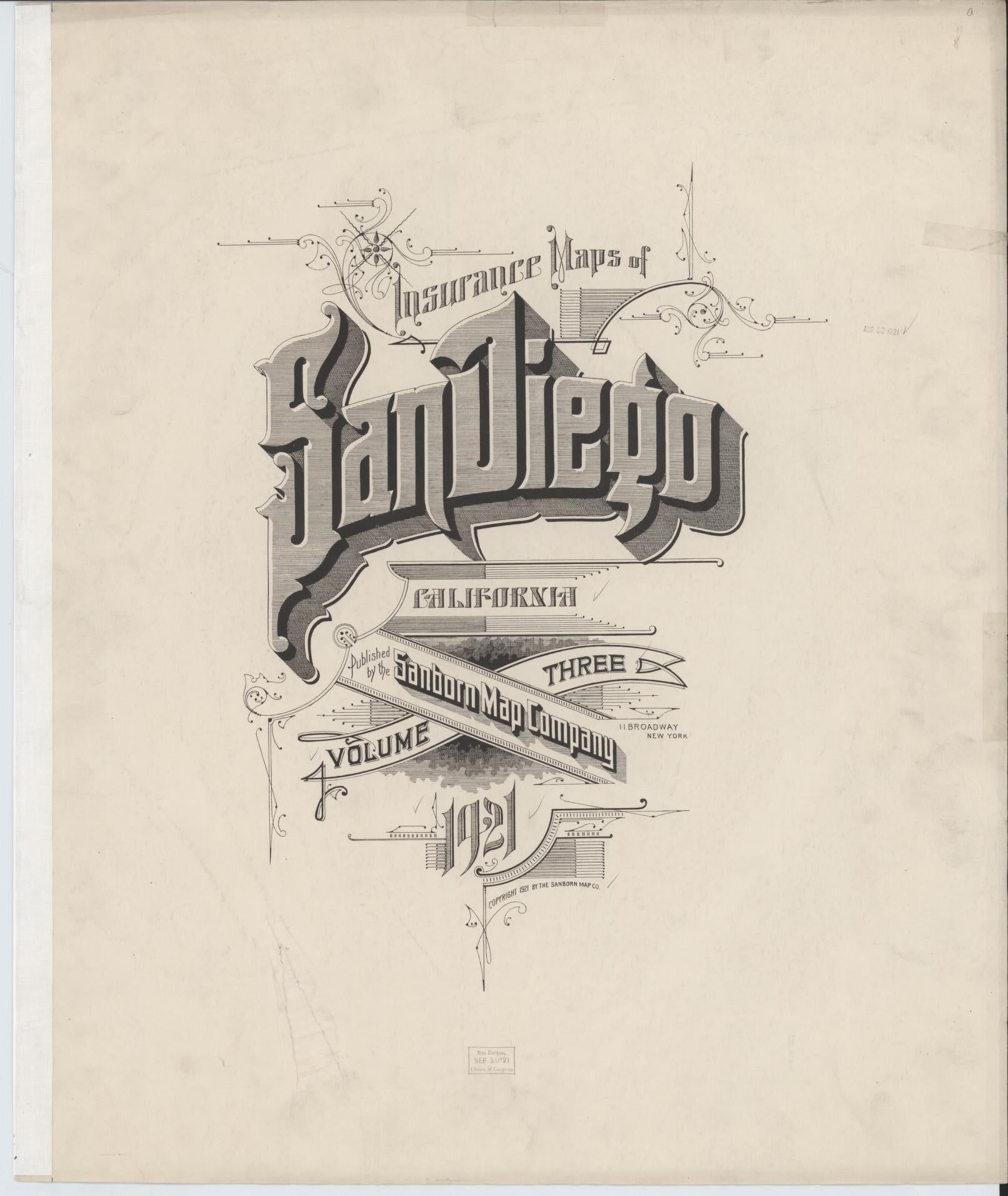 Sanborn Fire Insurance Map from San Diego, San Diego County, California (1921), Sheet #0001 - Complete Map Set gallery image, historic Sanborn map, vintage wall art, California California
