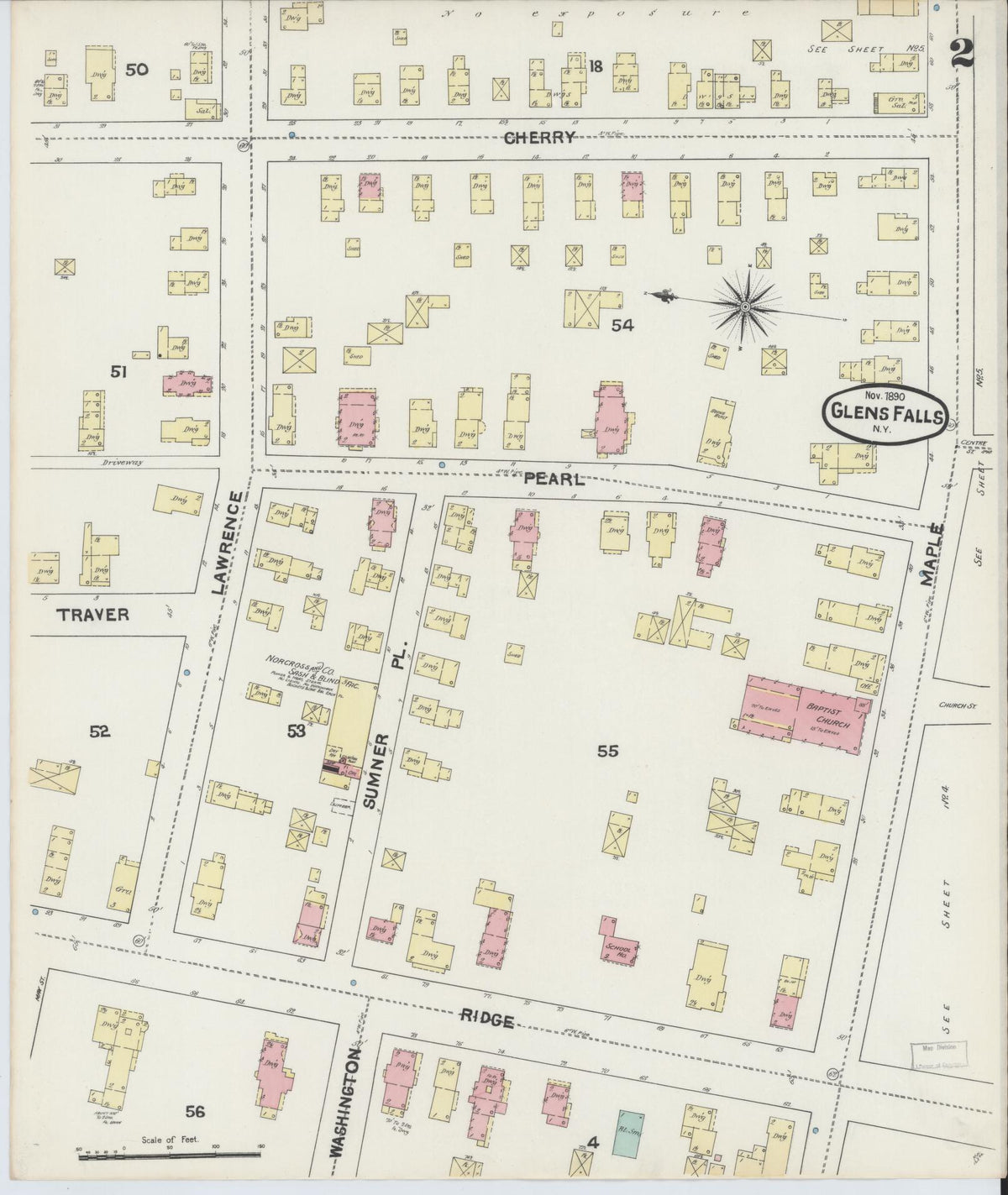 Sanborn Fire Insurance Map from Glens Falls, Warren County, New York (1890), Sheet #0002 - Complete Map Set gallery image, historic Sanborn map, vintage wall art, New York New York