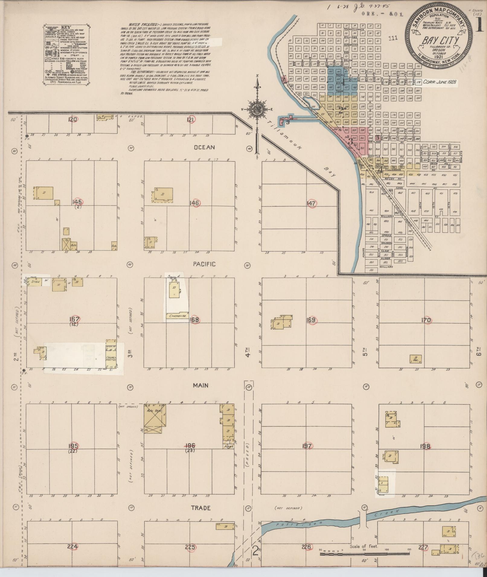 Sanborn Fire Insurance Map from Bay City, Tillamook County, Oregon. (1928) – Historic Sanborn Fire Insurance Map Print
