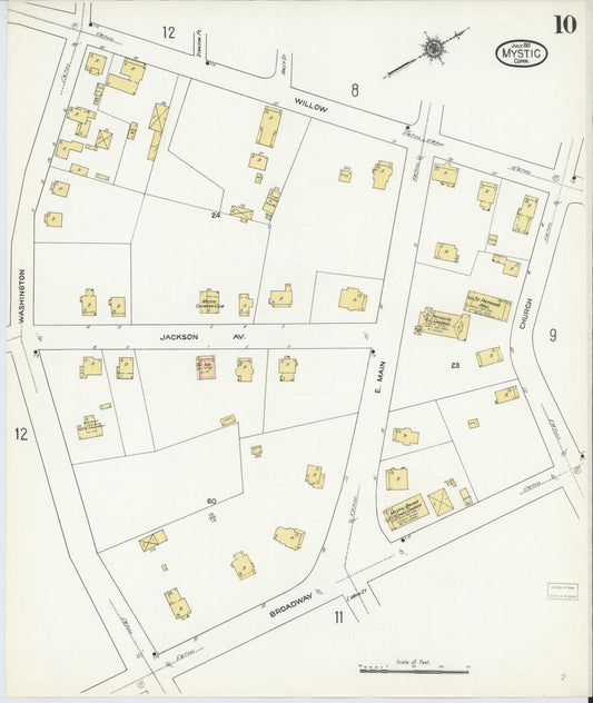 Sanborn Fire Insurance Map from Mystic, New London County, Connecticut (1911), Sheet #0010 - Historic Sanborn Fire Insurance Map Print, vintage old map wall art, antique decor, genealogy gift, Connecticut Connecticut map