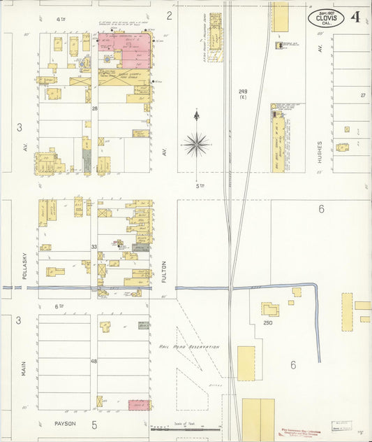 Sanborn Fire Insurance Map from Clovis, Fresno County, California (1907), Sheet #0004 - Historic Sanborn Fire Insurance Map Print, vintage old map wall art, antique decor, genealogy gift, California California map