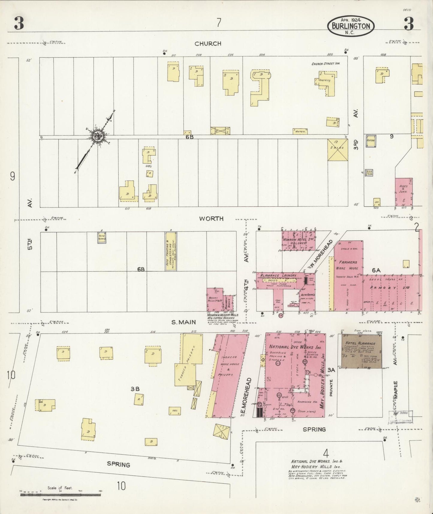 Sanborn Fire Insurance Map from Burlington, Alamance County, North Carolina (1924), Sheet #0003 - Complete Map Set gallery image, historic Sanborn map, vintage wall art, North Carolina North Carolina