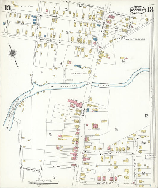 Sanborn Fire Insurance Map from Woodbury, Gloucester County, New Jersey (1923), Sheet #0013 - Historic Sanborn Fire Insurance Map Print, vintage old map wall art, antique decor, genealogy gift, New Jersey New Jersey map