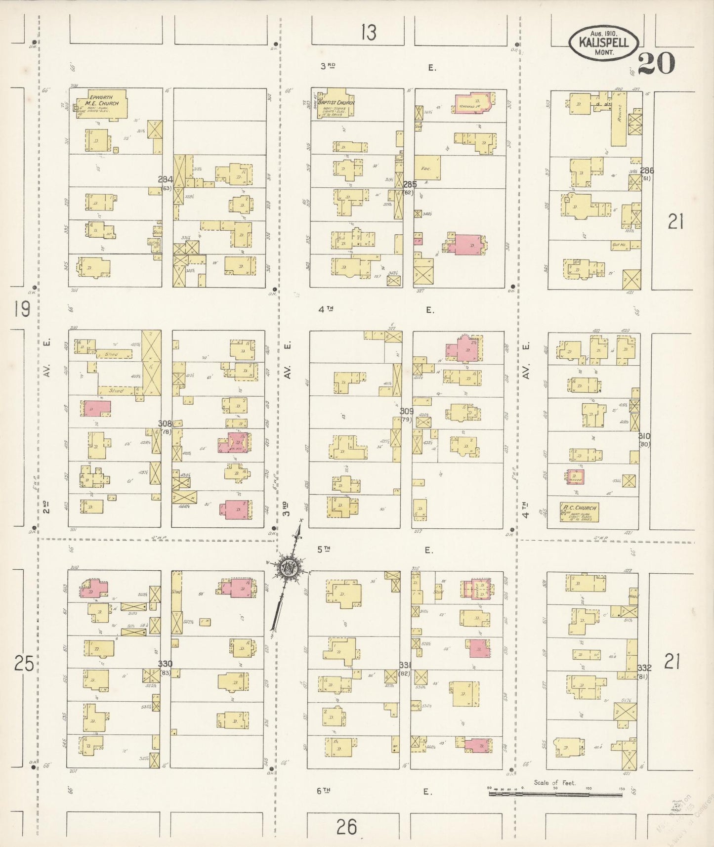 Sanborn Fire Insurance Map from Kalispell, Flathead County, Montana (1910), Sheet #0020 - Complete Map Set gallery image, historic Sanborn map, vintage wall art, Montana Montana
