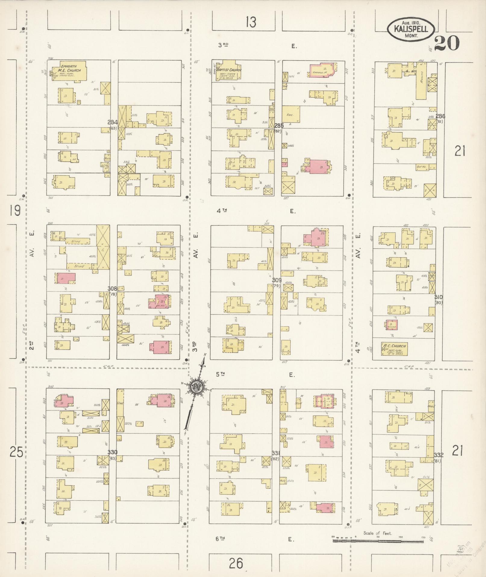 Sanborn Fire Insurance Map from Kalispell, Flathead County, Montana (1910), Sheet #0020 - Complete Map Set gallery image, historic Sanborn map, vintage wall art, Montana Montana
