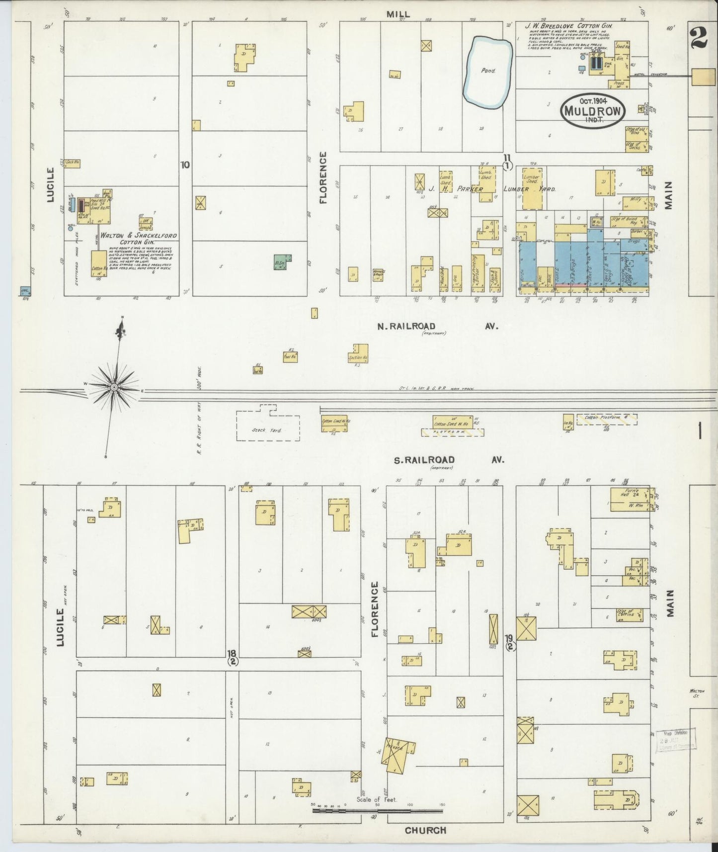 Sanborn Fire Insurance Map from Muldrow, Sequoyah County, Oklahoma (1904), Sheet #0002 - Historic Sanborn Fire Insurance Map Print, vintage old map wall art, antique decor, genealogy gift, Oklahoma Oklahoma map