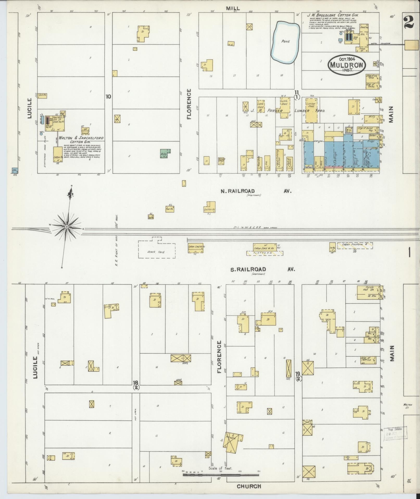 Sanborn Fire Insurance Map from Muldrow, Sequoyah County, Oklahoma (1904), Sheet #0002 - Historic Sanborn Fire Insurance Map Print, vintage old map wall art, antique decor, genealogy gift, Oklahoma Oklahoma map