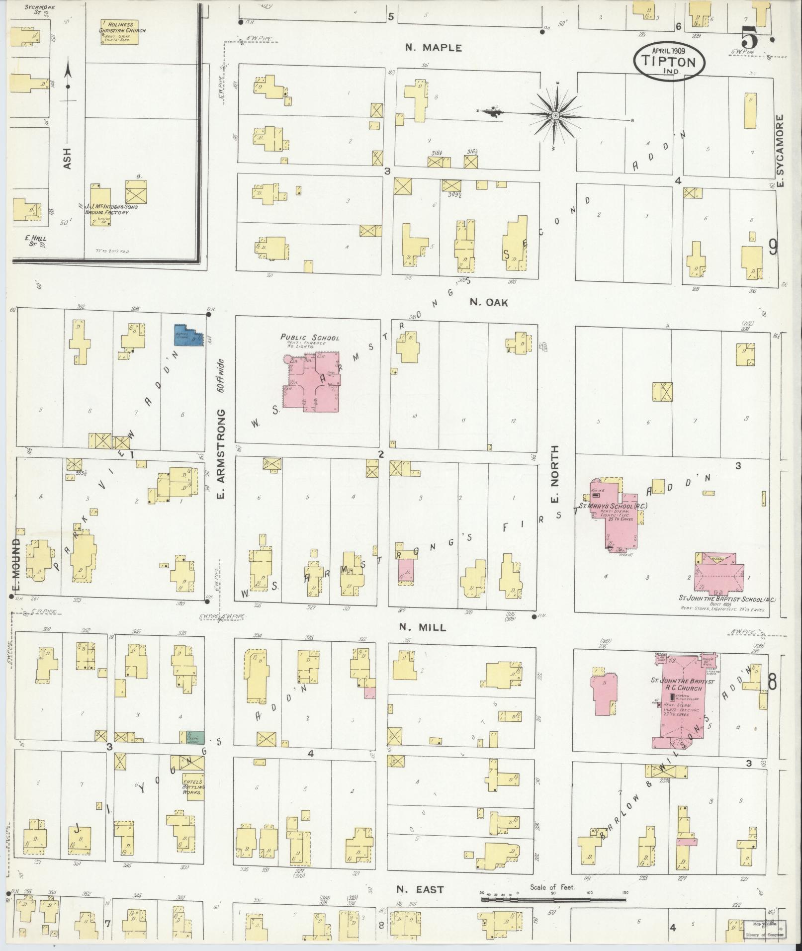 Sanborn Fire Insurance Map from Tipton, Tipton County, Indiana (1909), Sheet #0005 - Complete Map Set gallery image, historic Sanborn map, vintage wall art, Indiana Indiana