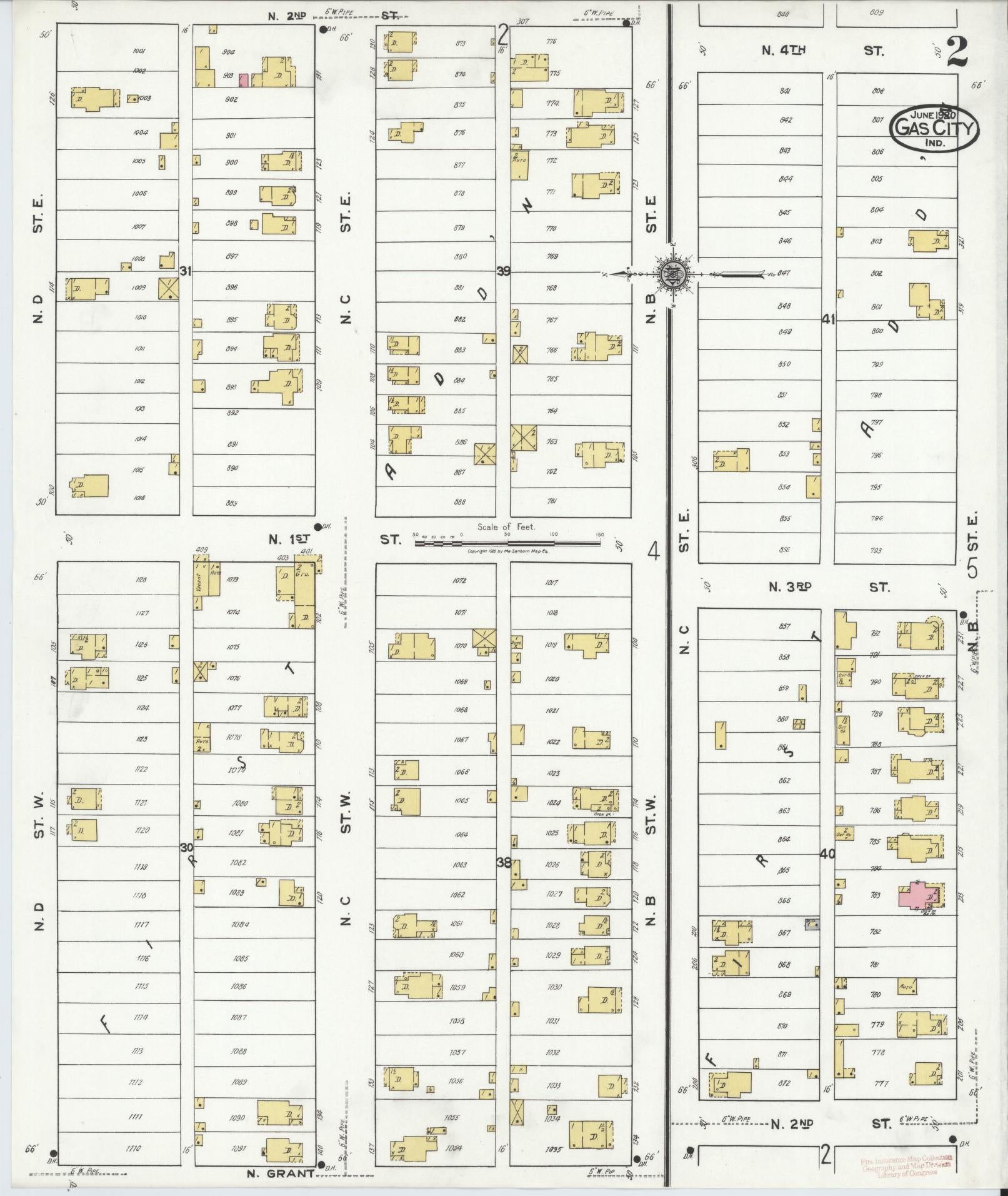 Sanborn Fire Insurance Map from Gas City, Grant County, Indiana (1920), Sheet #0002 - Complete Map Set gallery image, historic Sanborn map, vintage wall art, Indiana Indiana