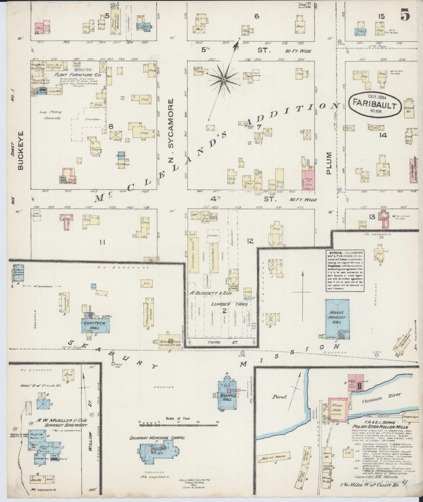 Sanborn Fire Insurance Map from Faribault, Rice County, Minnesota (1884), Sheet #0005 - Complete Map Set gallery image, historic Sanborn map, vintage wall art, Minnesota Minnesota
