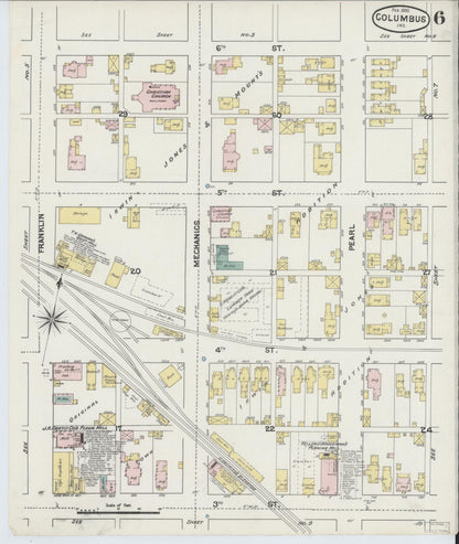 Sanborn Fire Insurance Map from Columbus, Bartholomew County, Indiana (1890), Sheet #0006 - Complete Map Set gallery image, historic Sanborn map, vintage wall art, Indiana Indiana