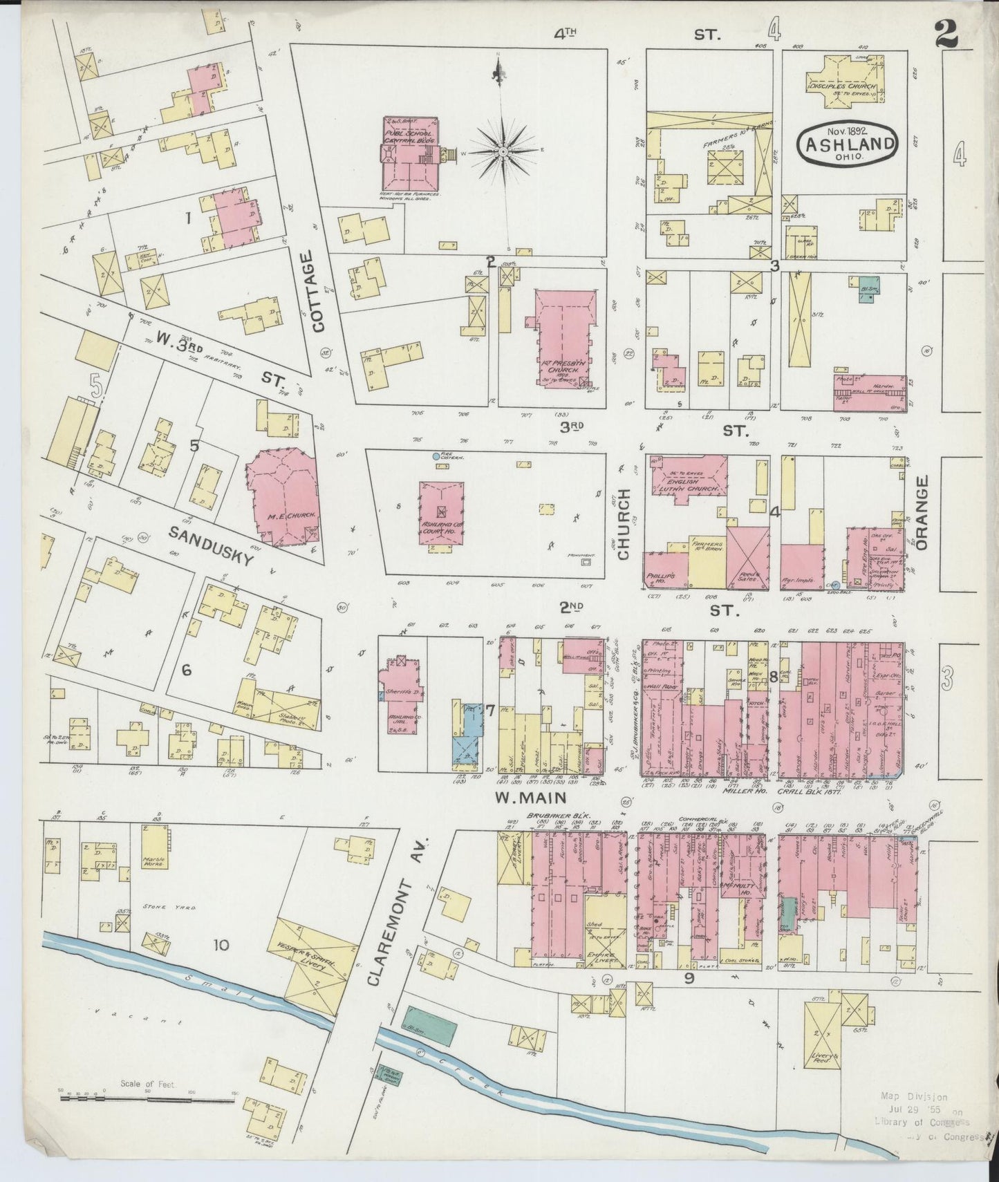 Sanborn Fire Insurance Map from Ashland, Ashland County, Ohio (1893), Sheet #0002 - Historic Sanborn Fire Insurance Map Print, vintage old map wall art, antique decor, genealogy gift, Ohio Ohio map