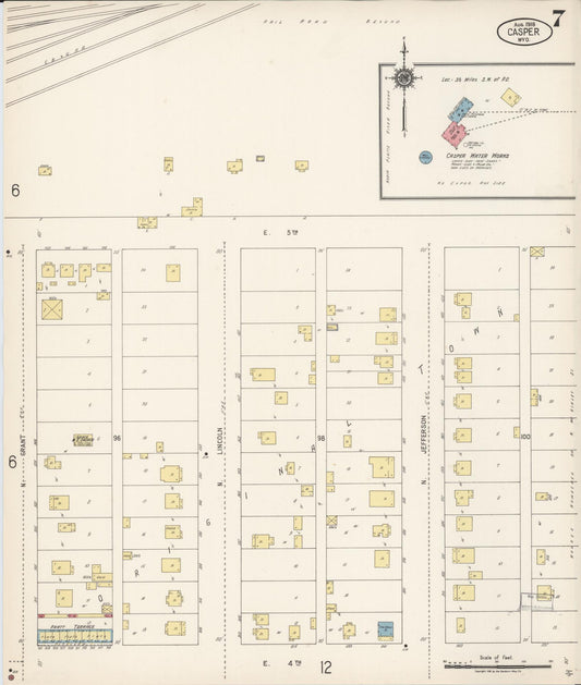 Sanborn Fire Insurance Map from Casper, Natrona County, Wyoming (1918), Sheet #0007 - Historic Sanborn Fire Insurance Map Print, vintage old map wall art, antique decor, genealogy gift, Wyoming Wyoming map
