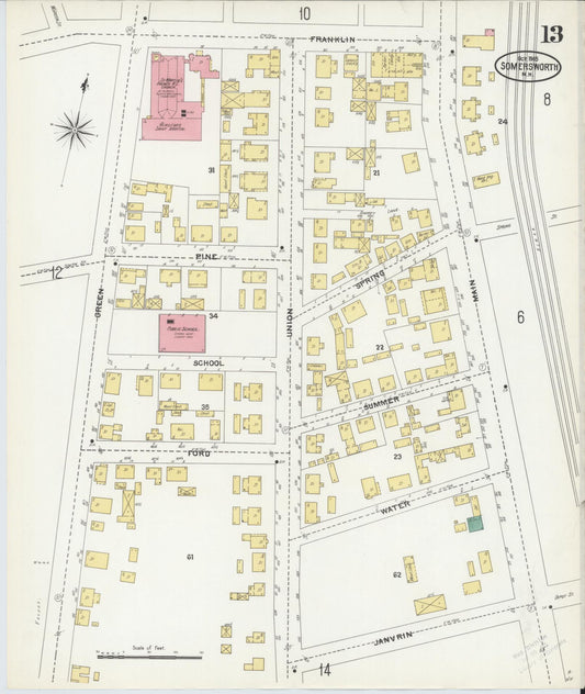 Sanborn Fire Insurance Map from Somersworth, Strafford County, New Hampshire (1905), Sheet #0013 - Historic Sanborn Fire Insurance Map Print, vintage old map wall art, antique decor, genealogy gift, New Hampshire New Hampshire map