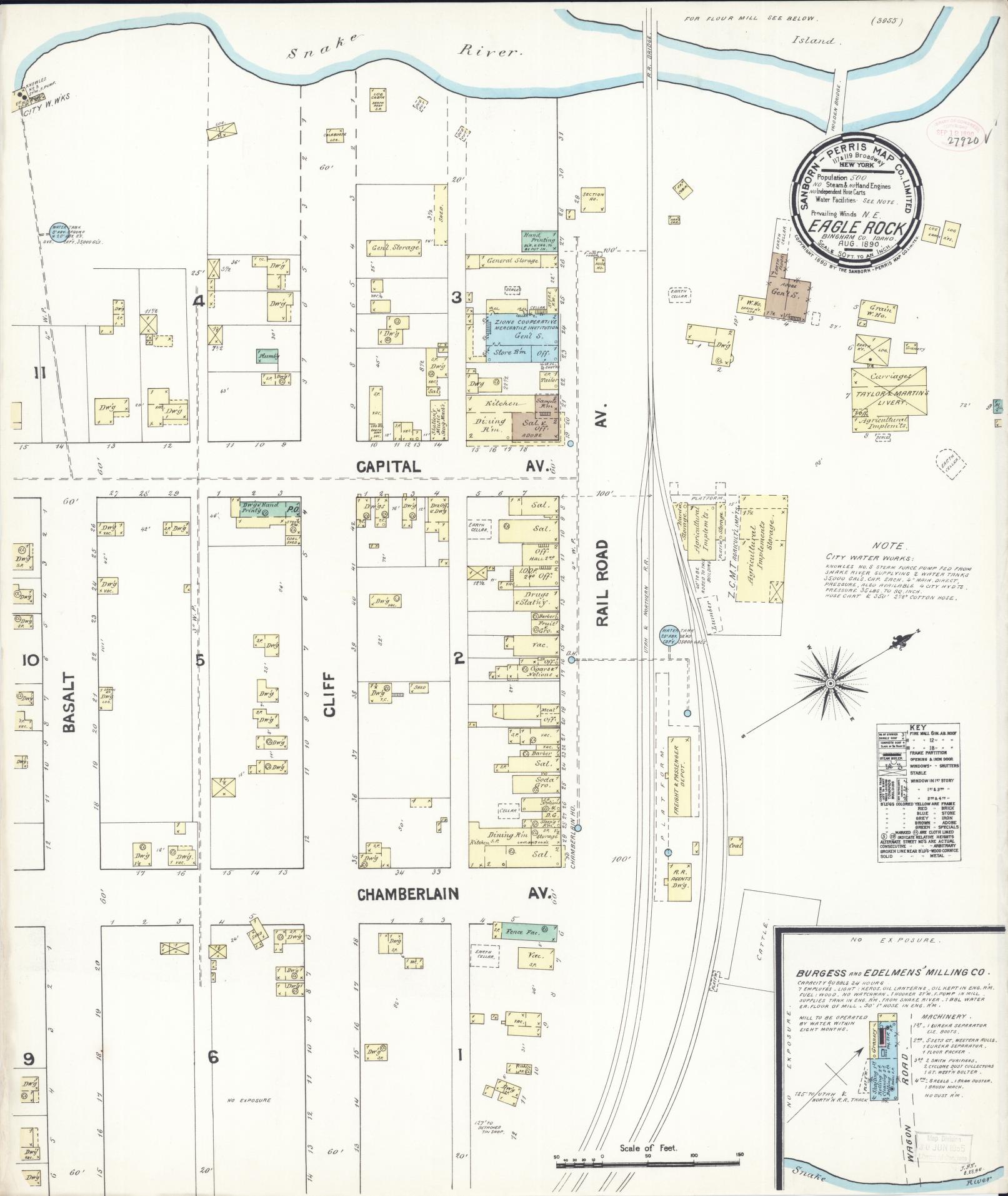 Sanborn Fire Insurance Map from Eagle Rock, Bingham County, Idaho (1890), Sheet #0001 - Historic Sanborn Fire Insurance Map Print, vintage old map wall art, antique decor, genealogy gift, Idaho Idaho map