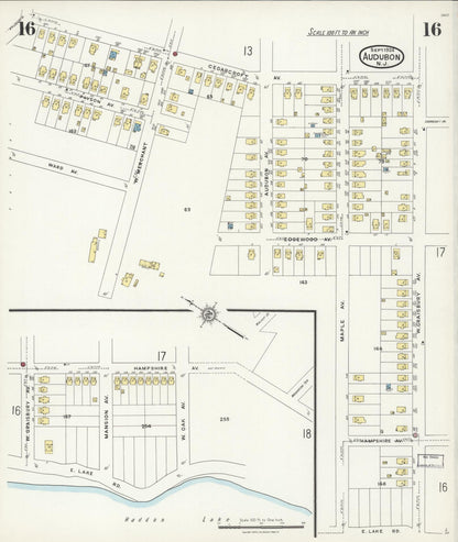 Sanborn Fire Insurance Map from Audubon, Camden County, New Jersey (1924), Sheet #0016 - Historic Sanborn Fire Insurance Map Print, vintage old map wall art, antique decor, genealogy gift, New Jersey New Jersey map