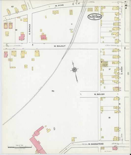 Sanborn Fire Insurance Map from Selins Grove, Snyder County, Pennsylvania (1921), Sheet #0007 - Historic Sanborn Fire Insurance Map Print, vintage old map wall art, antique decor, genealogy gift, Pennsylvania Pennsylvania map