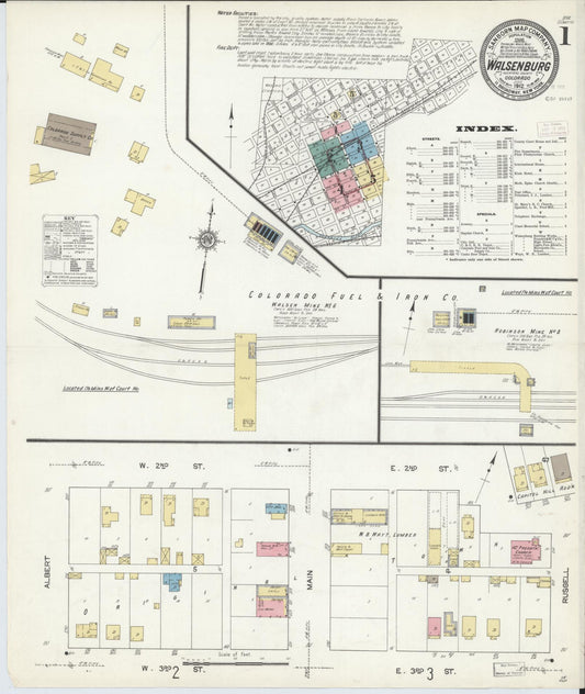 Sanborn Fire Insurance Map from Walsenburg, Huerfano County, Colorado (1912), Sheet #0001 - Complete Map Set gallery image, historic Sanborn map, vintage wall art, Colorado Colorado