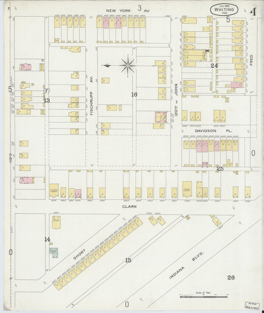 Sanborn Fire Insurance Map from Whiting, Lake County, Indiana (1896), Sheet #0004 - Historic Sanborn Fire Insurance Map Print, vintage old map wall art, antique decor, genealogy gift, Indiana Indiana map