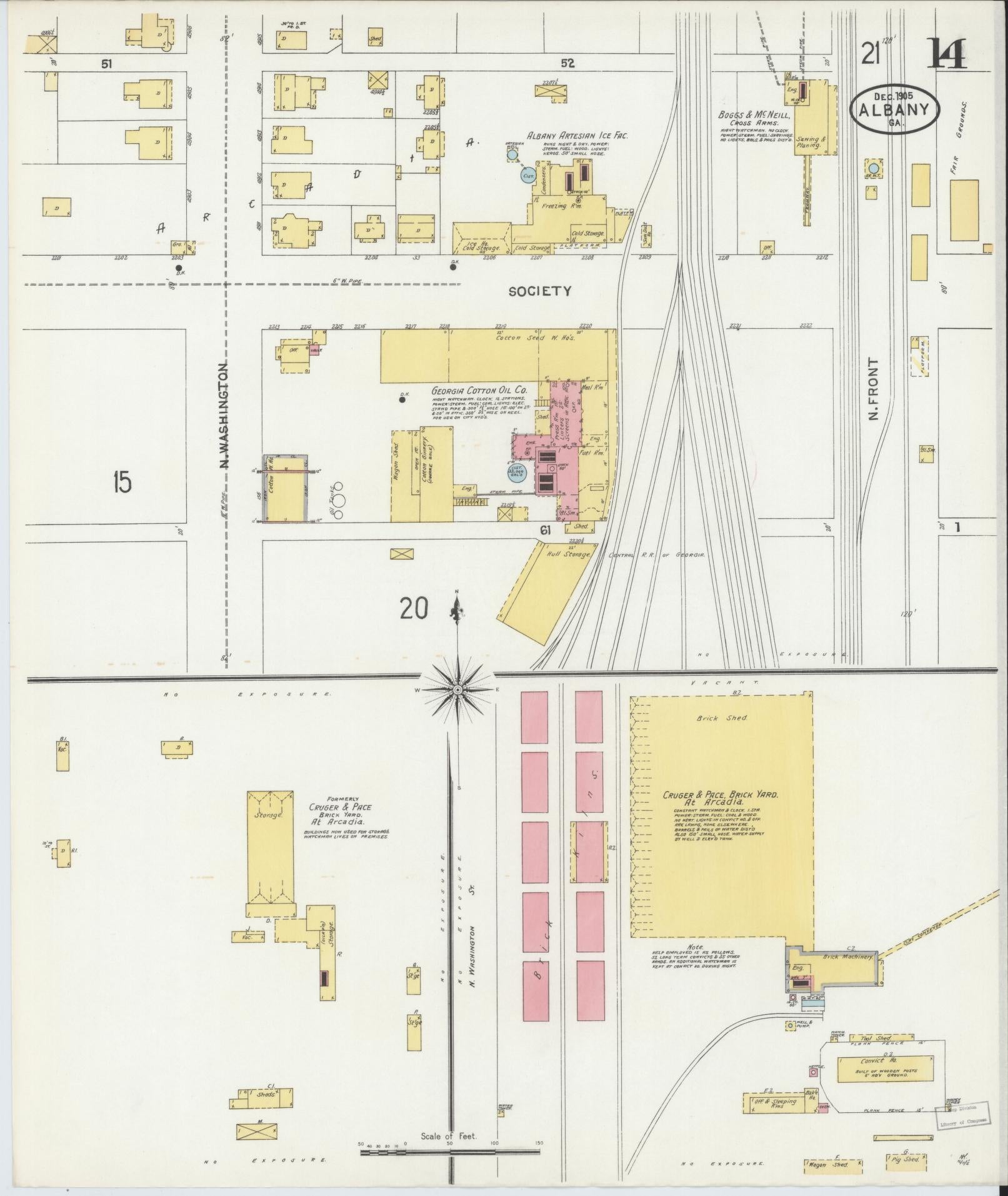 Sanborn Fire Insurance Map from Albany, Dougherty County, Georgia (1905), Sheet #0014 - Historic Sanborn Fire Insurance Map Print, vintage old map wall art, antique decor, genealogy gift, Georgia Georgia map