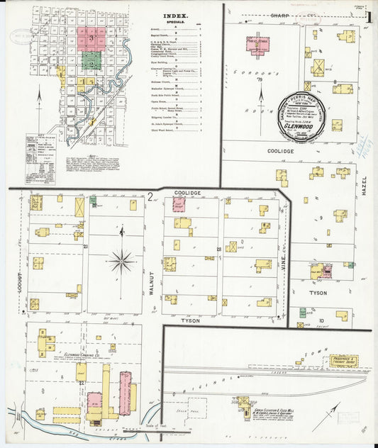 Sanborn Fire Insurance Map from Glenwood, Mills County, Iowa (1899), Sheet #0001 - Historic Sanborn Fire Insurance Map Print, vintage old map wall art